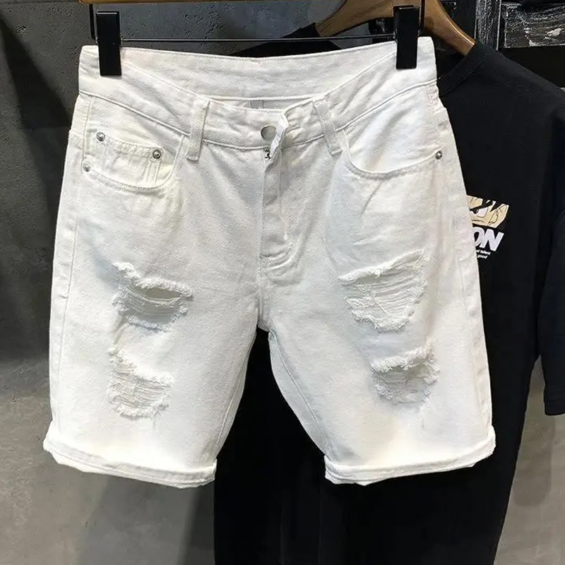 Men's Jeans Ripped Denim Shorts Trend Straight Summer Thin Fashion Casual Men