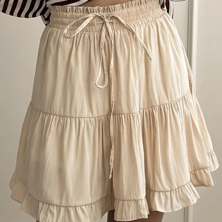 Skirts Women Mini Skirt Ruffle With Shorts Summer High Waist White Cake Splicing Short Beach For Vintage
