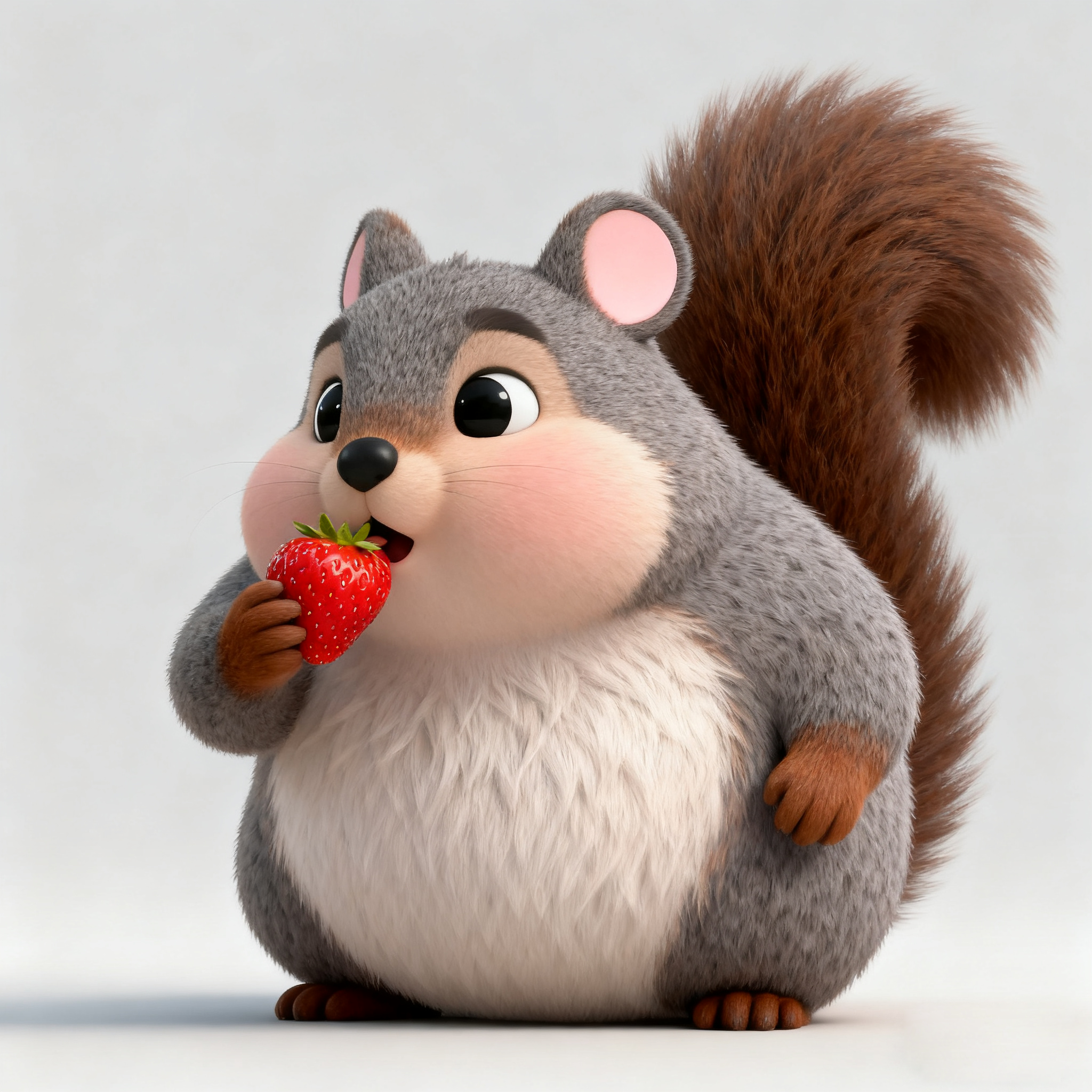 Grey Squirrel Toby Is Eating Strawberries