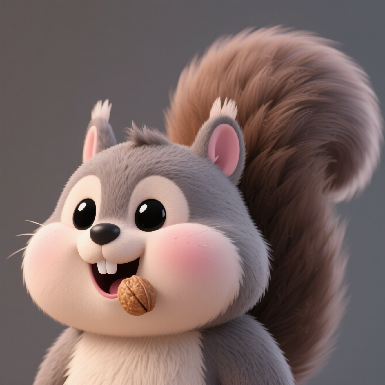Grey Squirrel Toby Is Eating Walnuts. Walnuts Are Leaking From His Mouth
