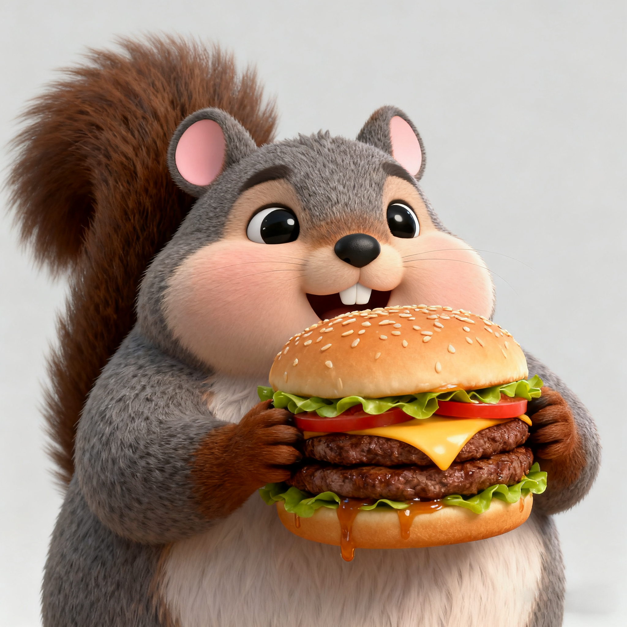 Grey Squirrel Toby Holding A Hamburger