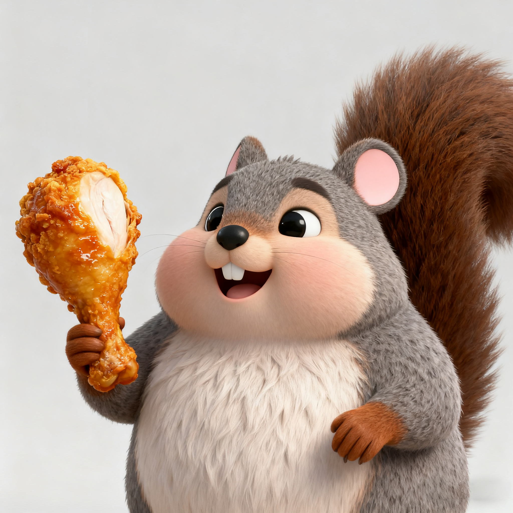 Grey Squirrel Toby Holding Chicken Legs In Hand