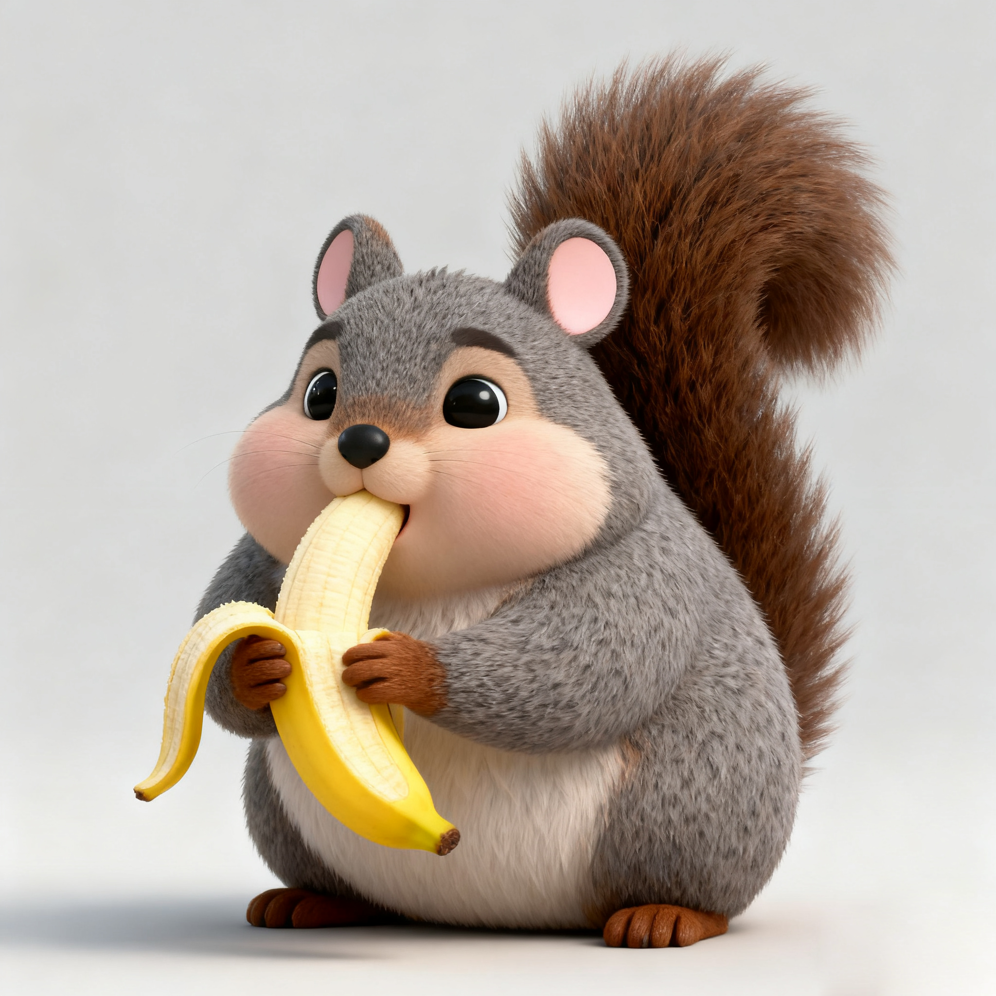 Grey Squirrel Toby Is Eating Bananas