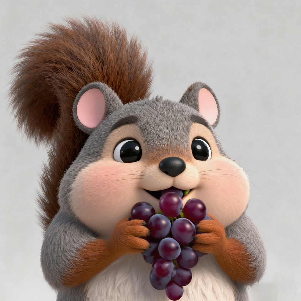 Grey Squirrel Toby Is Eating Grapes