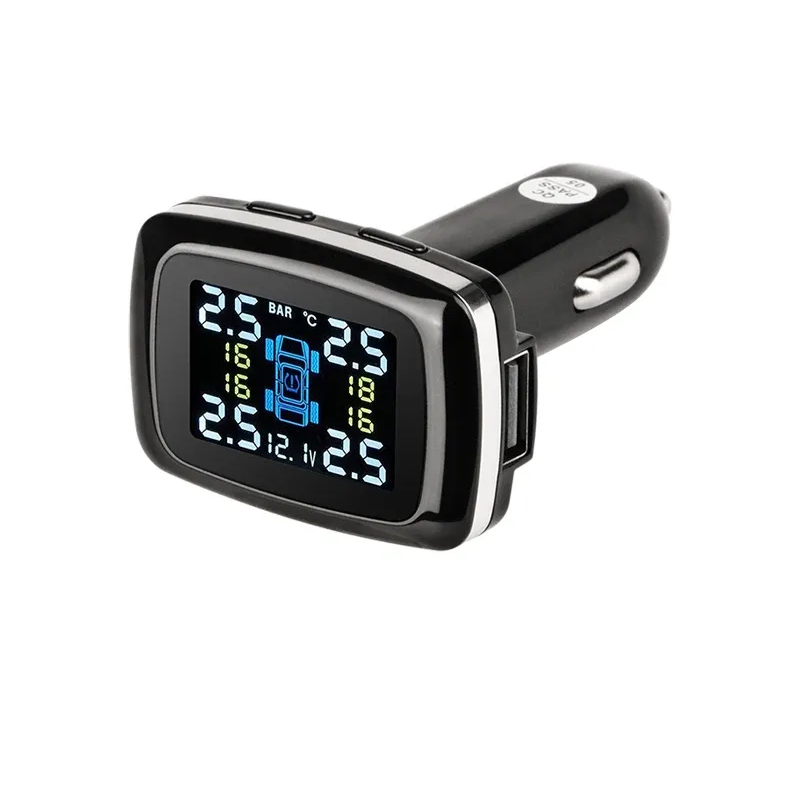 Car Cigarette Lighter Digital Tire Pressure Monitoring System USB Port Security Alarm & IP68 Waterproof Sensors