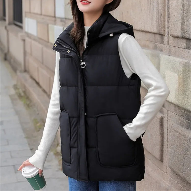 Jacket Sleeveless Waistcoat Women Underwaist Coat Long Hooded Quilted Puffer Vest Female Warm Thicken Outerwear