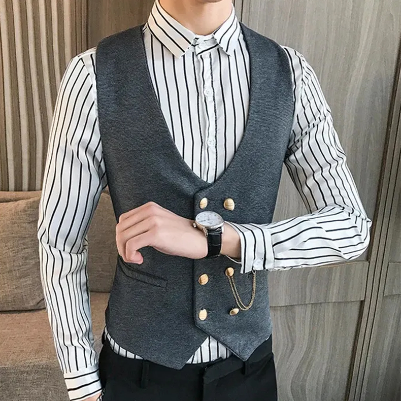 Slim Double-Breasted Men’s Suit Waistcoat Button Formal Sleeveless Jacket