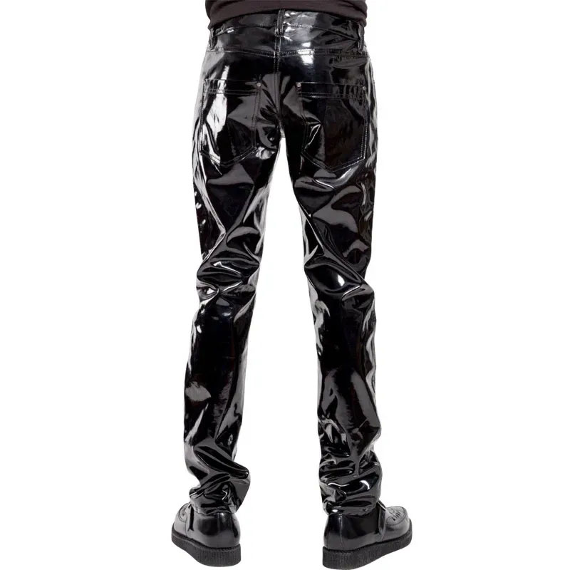 Men’s Pants Wet-Look Faux Leather Skinny Stage Performance Pencil Trousers