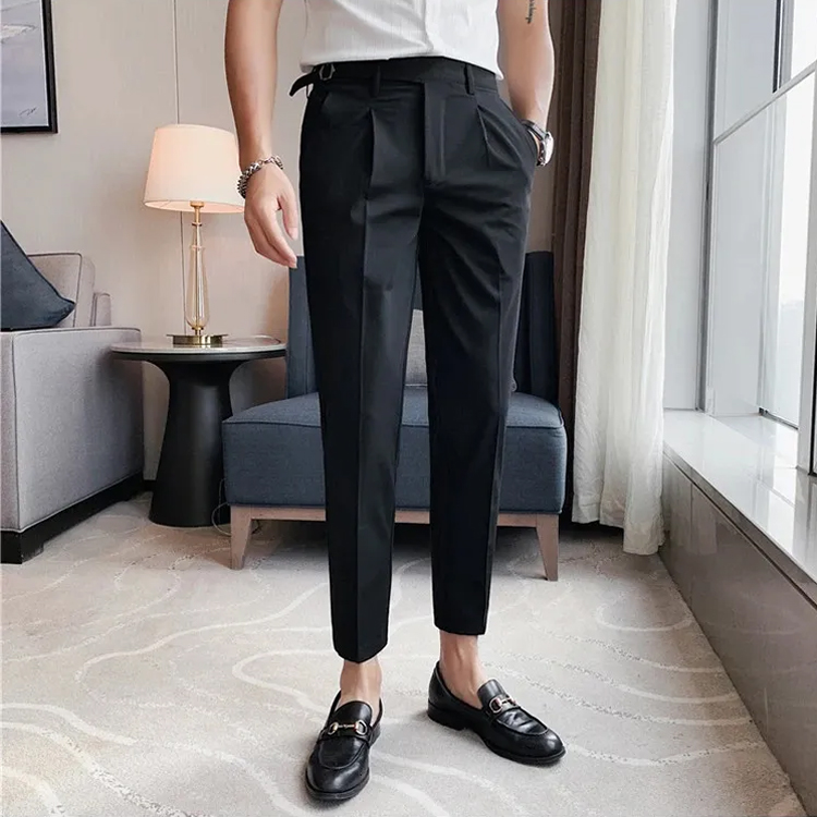 Elastic Suit Pants For Men's Formal Business Office Social Dress Pants Ultra-Thin Suitable Ankle Trouser Pantalon