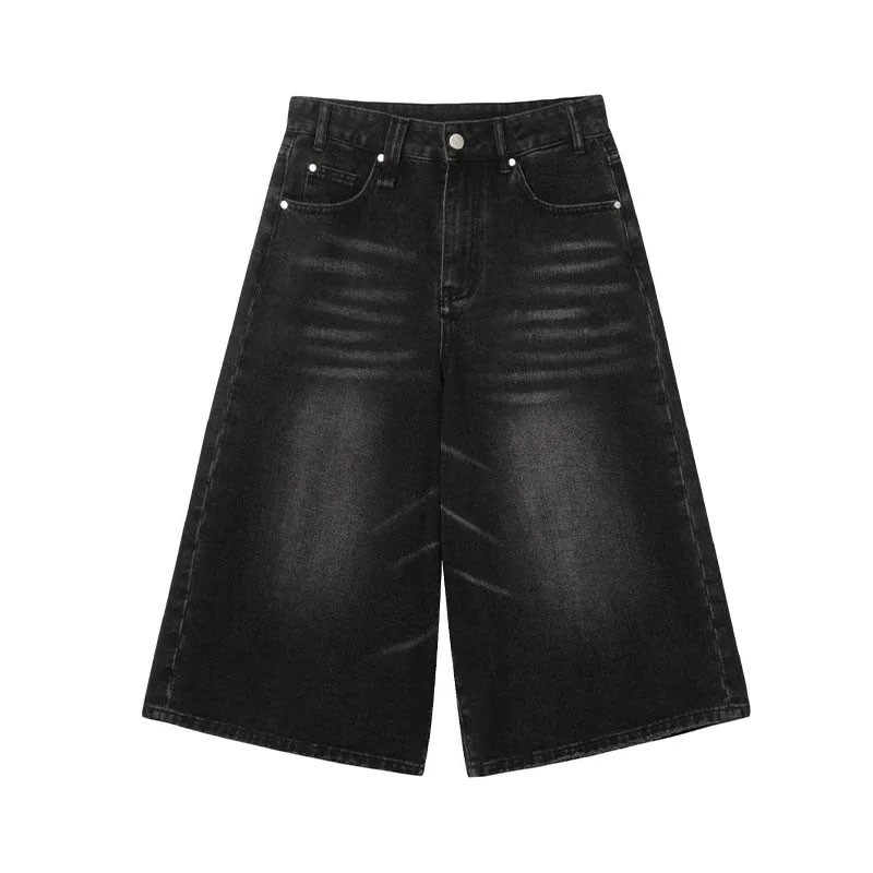 Men's Jeans Wide Leg Casual Short Pants Hip Hop Skater Retro Jeans