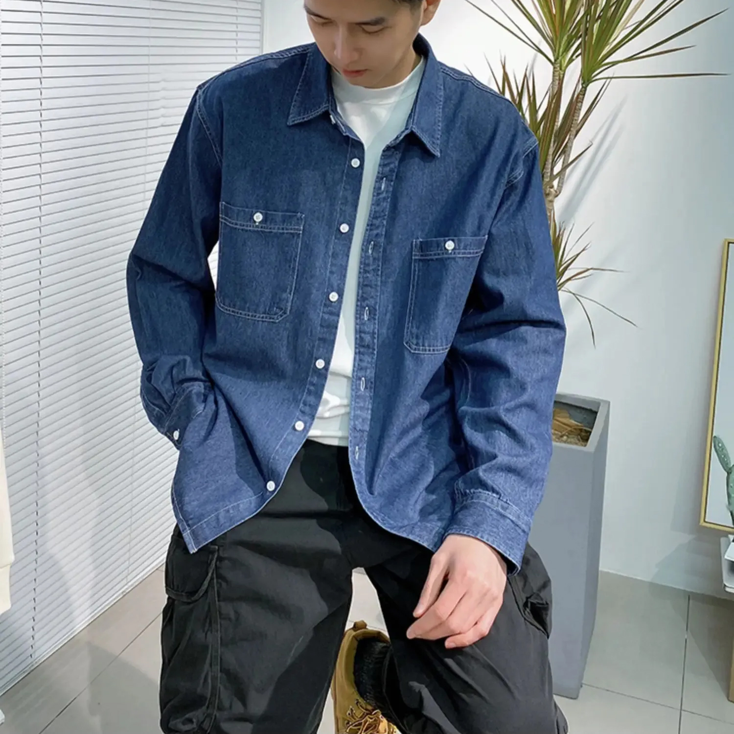 Long Sleeve Denim Shirt Men's Clothing Wear