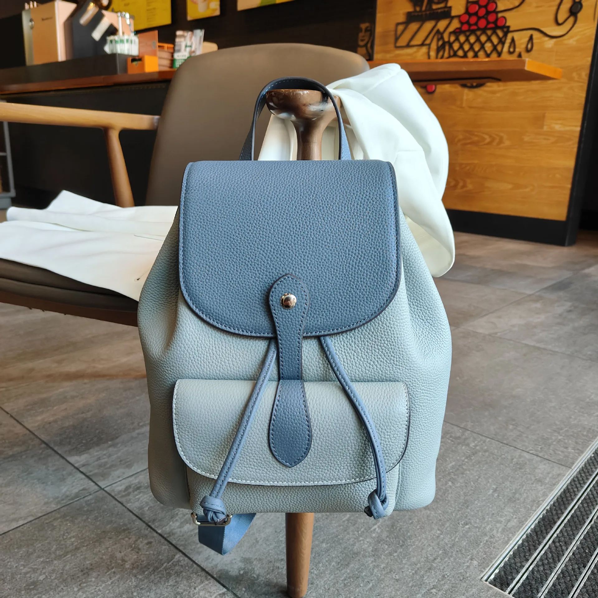 Retro Lace-Up Closure Anti-Theft Design Contrast Color Women's Backpack Genuine Leather Women's Backpack