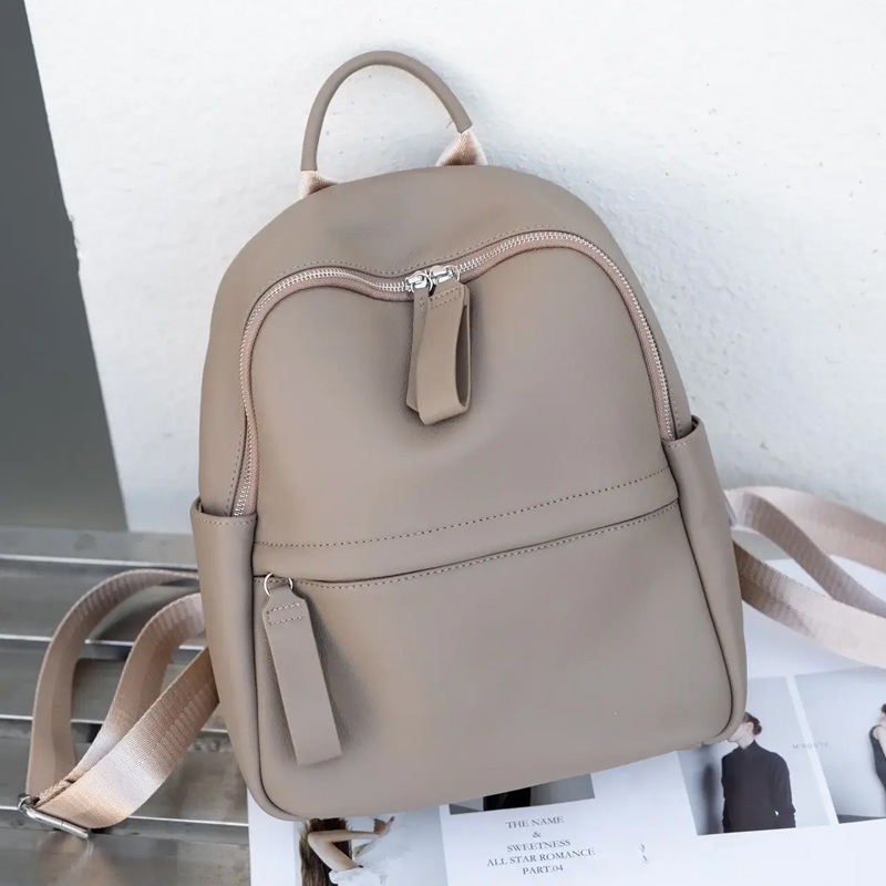 Women's Backpack High-End College Girls School Shoulder Bag Soft Back Leather Backpack