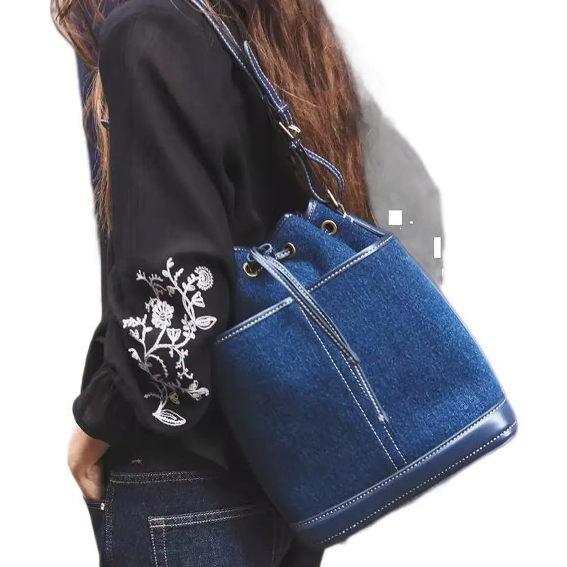 Autumn And Winter Denim Shoulder Bag Fashionable Canvas Bucket Bag