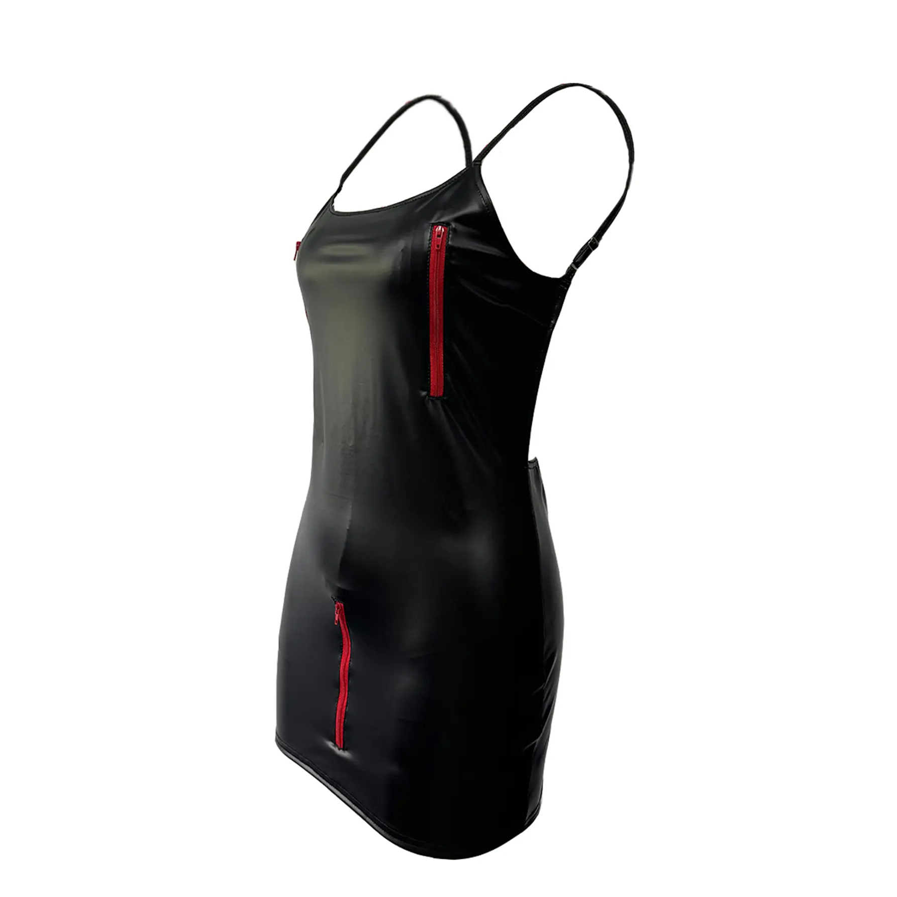 Sexy Faux Leather Backless Dress Multi Zip Dress Spaghetti Strap Dress Dance Pole Clubwear Nightdress