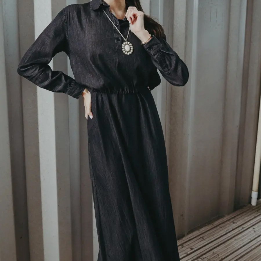 Casual Denim Dresses Women's Midi Jean Dress Vintage High Street Style