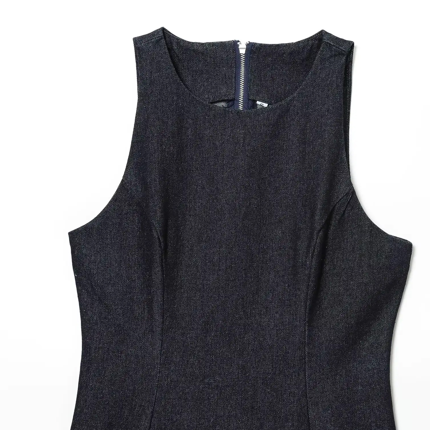 Lady Stacked Detail Denim Short Dress Chic Women's Round Neck Slim Fit Sleeveless Vest Dress