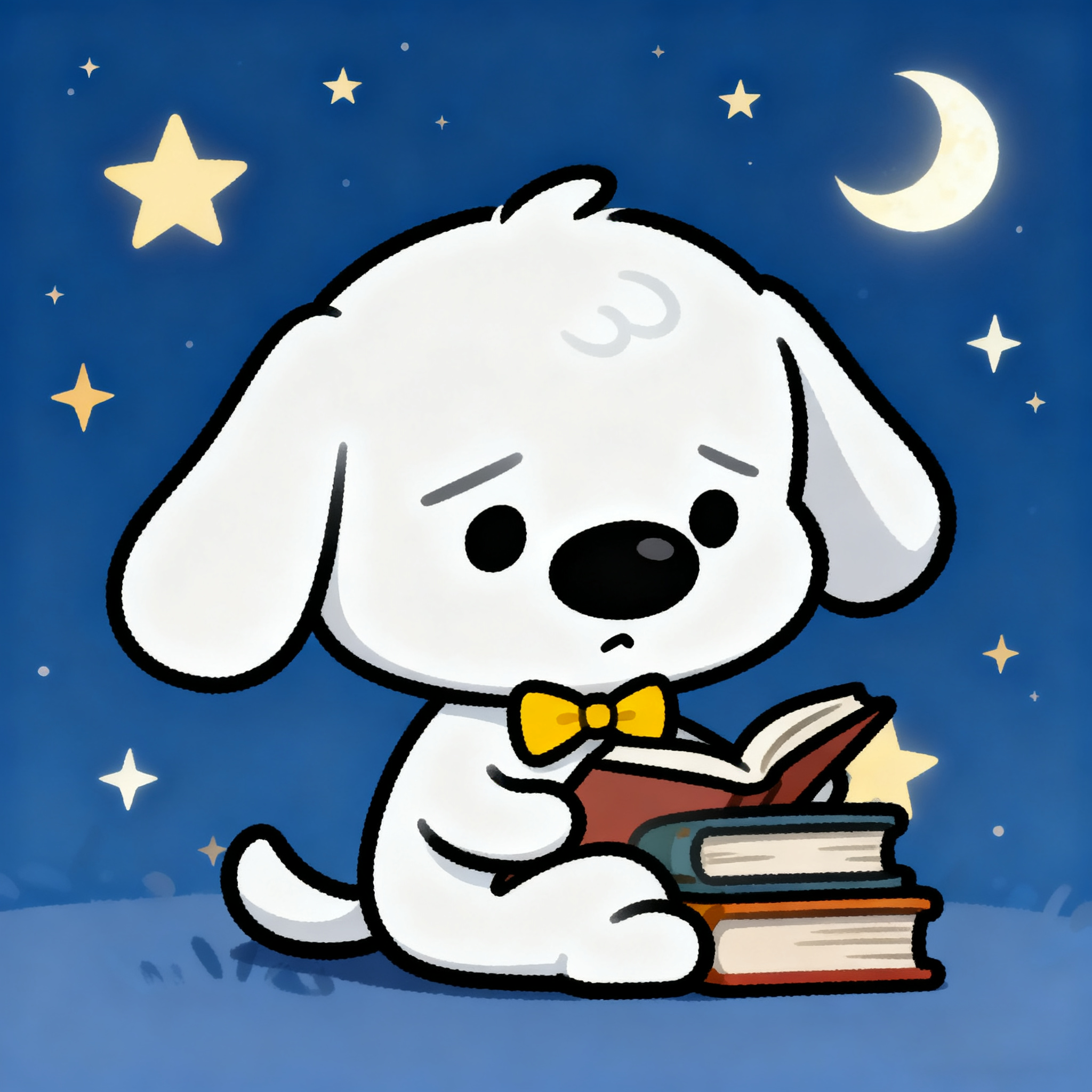 White Puppy Sean Is Reading And Learning Careful