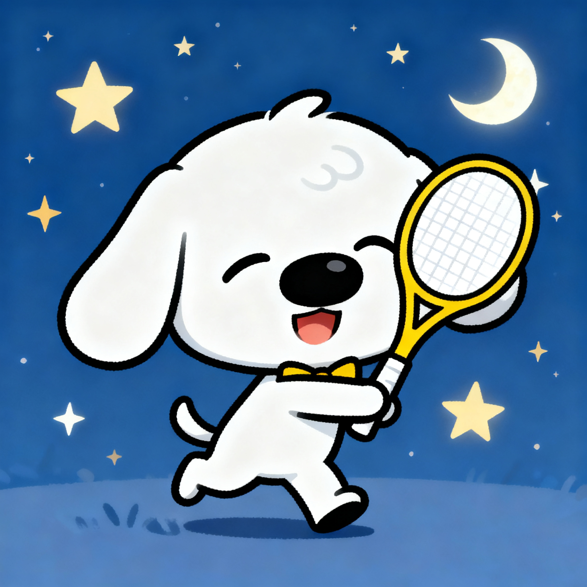 White Puppy Sean Is Ready To Play Tennis