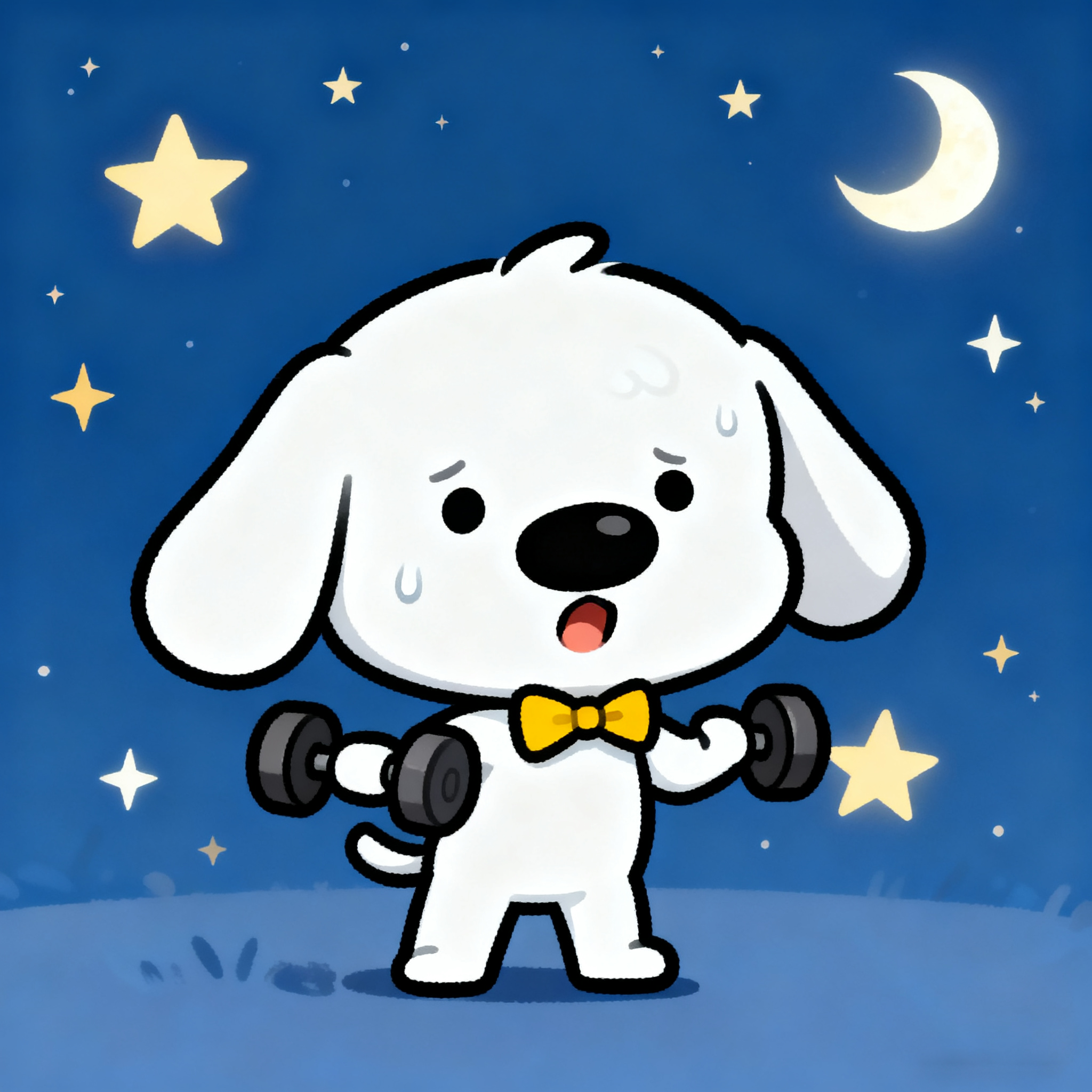 White Puppy Sean Is Exercising With Dumbbells