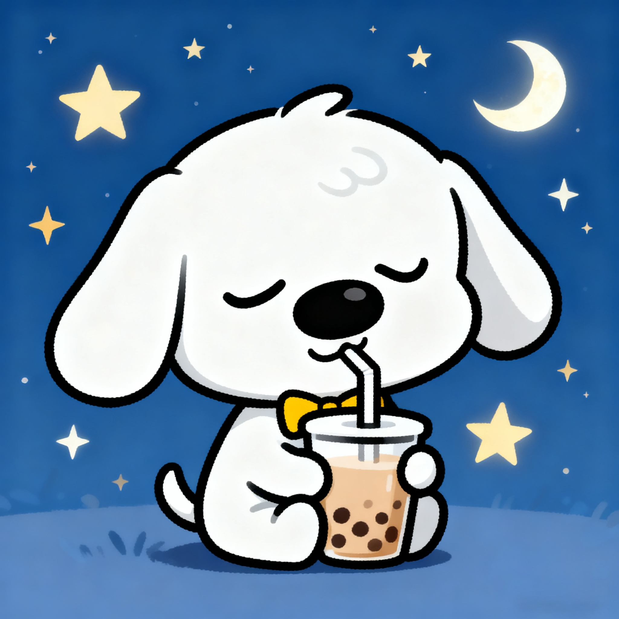 White Puppy Sean Is Drinking Milk Tea