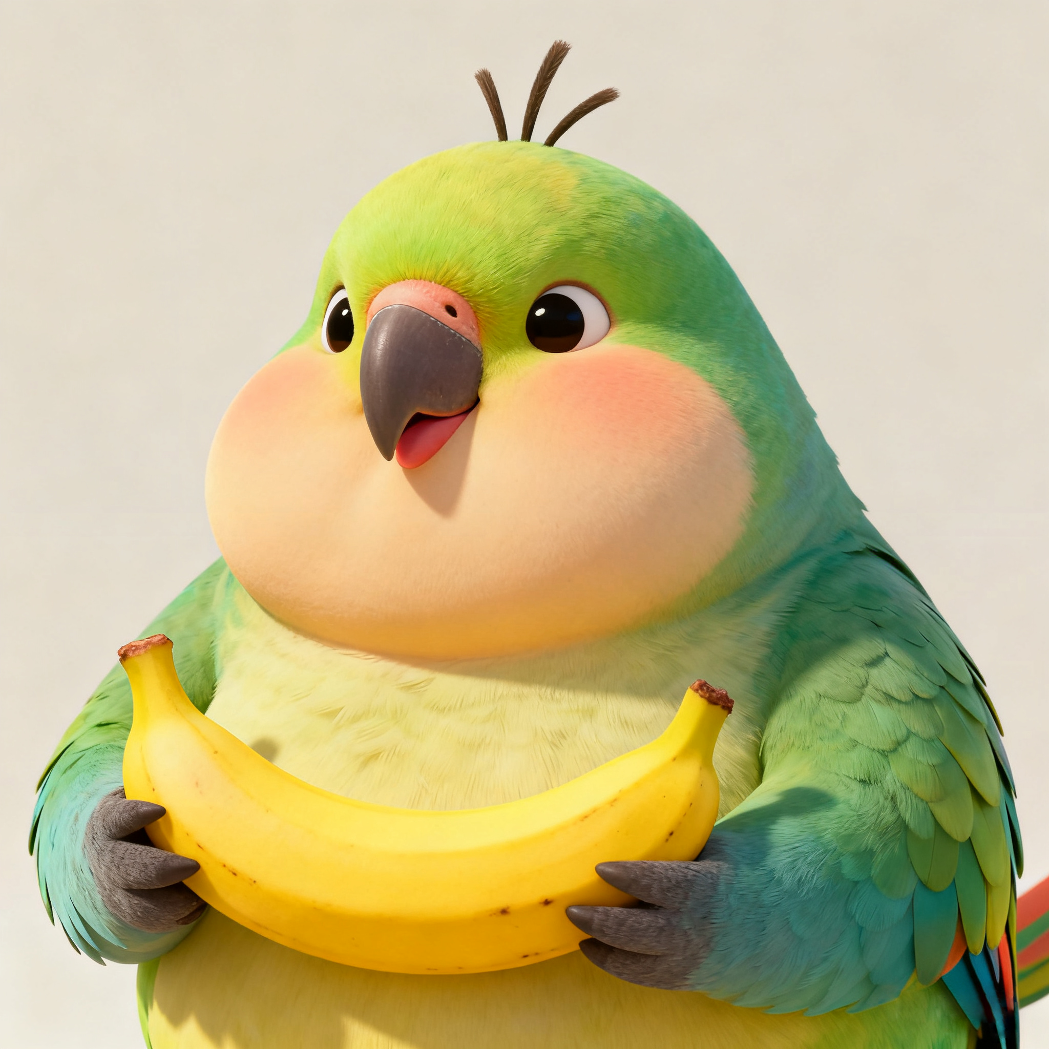 The Fat Bird Ready To Eat A Banana