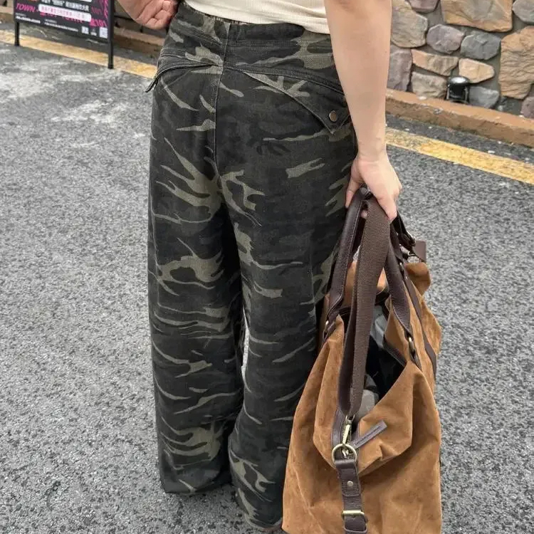 Vintage Camouflage Cargo Pants Women Baggy Gyaru C...