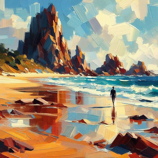 Oil Painting Style Coastal Lone Traveler