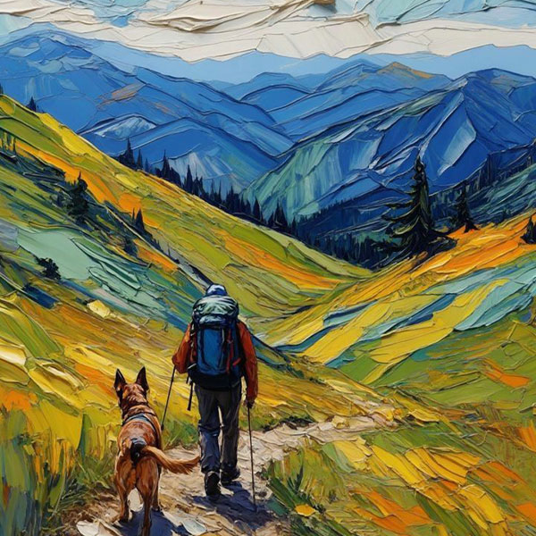 Mountain Hiker With Dog