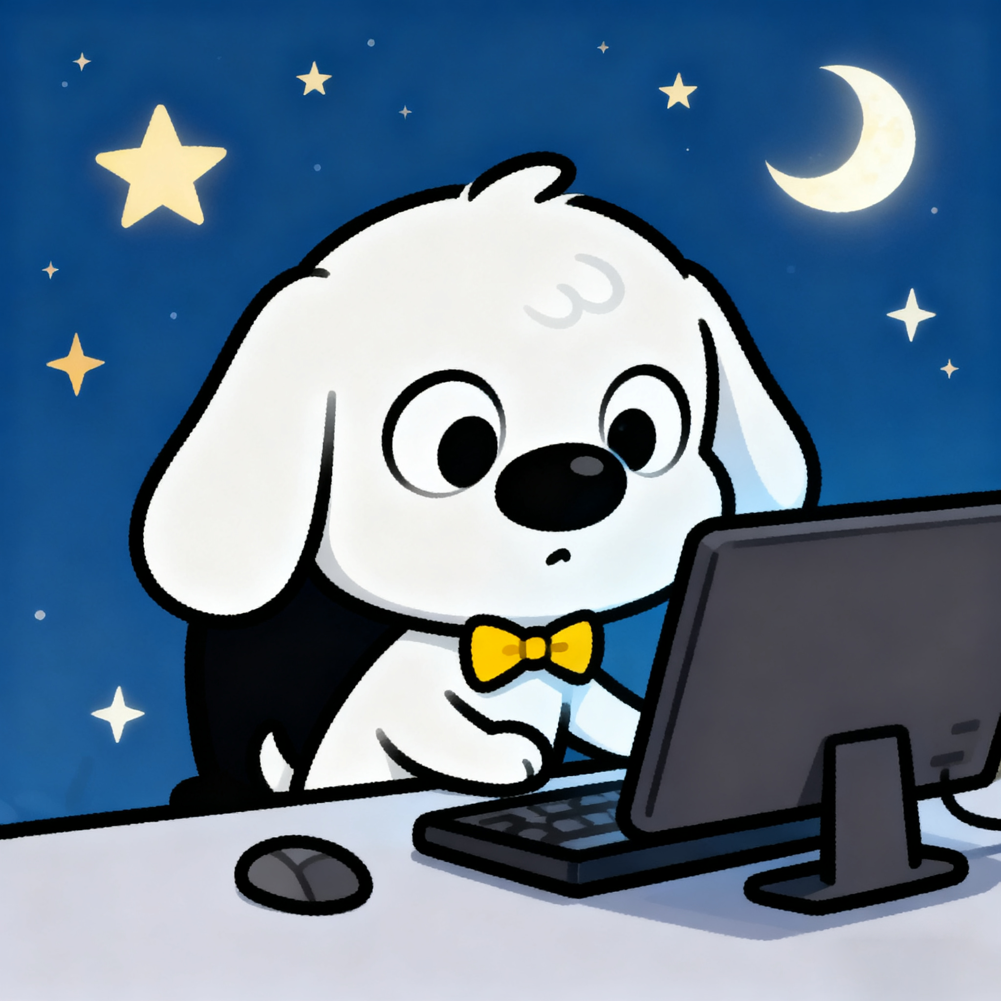 White Puppy Sean Is Working Diligently