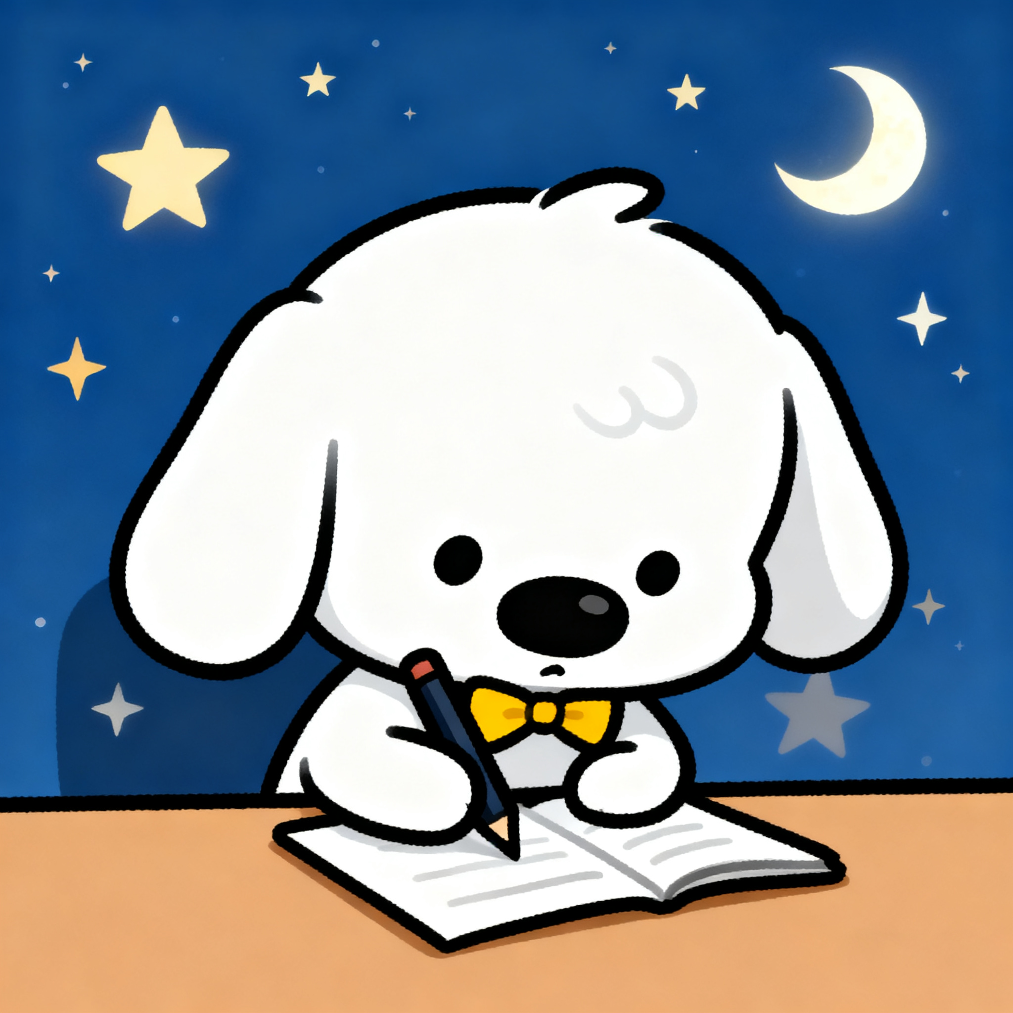 White Puppy Sean Is Writing Homework
