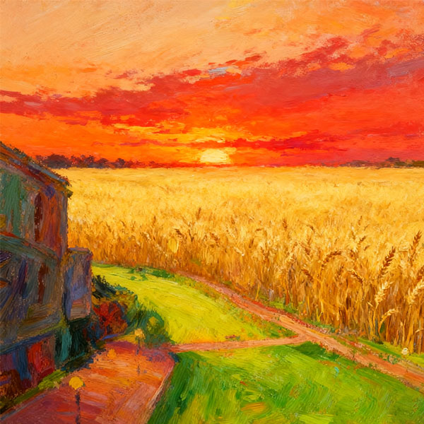 Sunset Over Wheat Fields