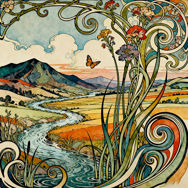 Flowers, Butterflies And Grass Scenery
