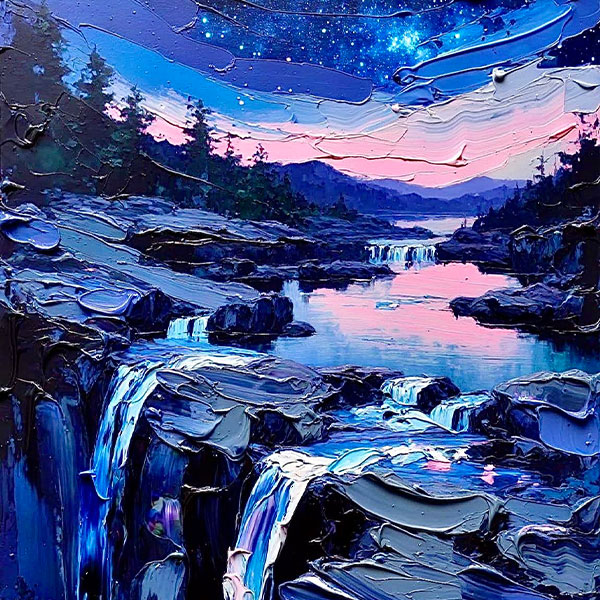 Starry Night Waterfall