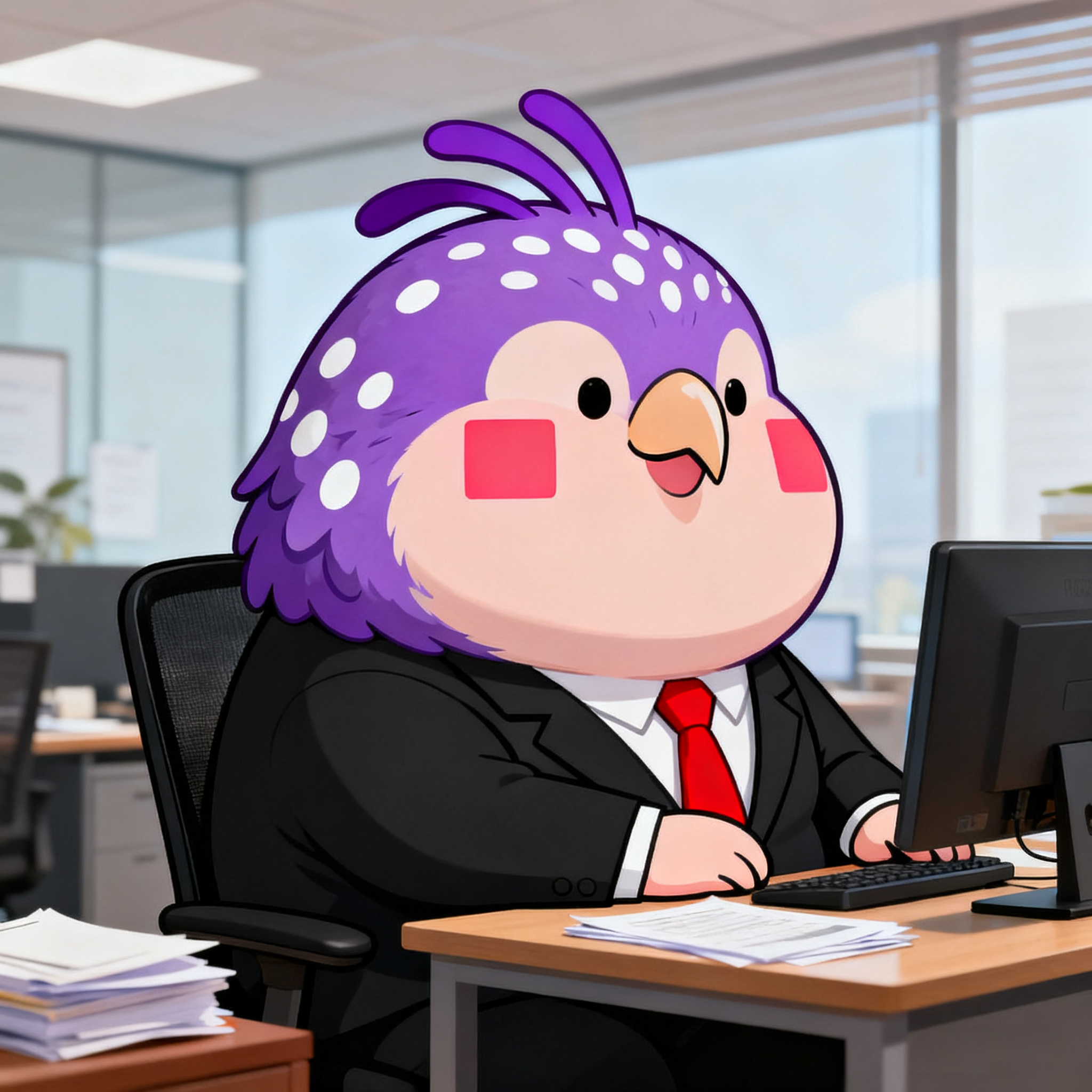 The Purple Bird Who Is Working Hard