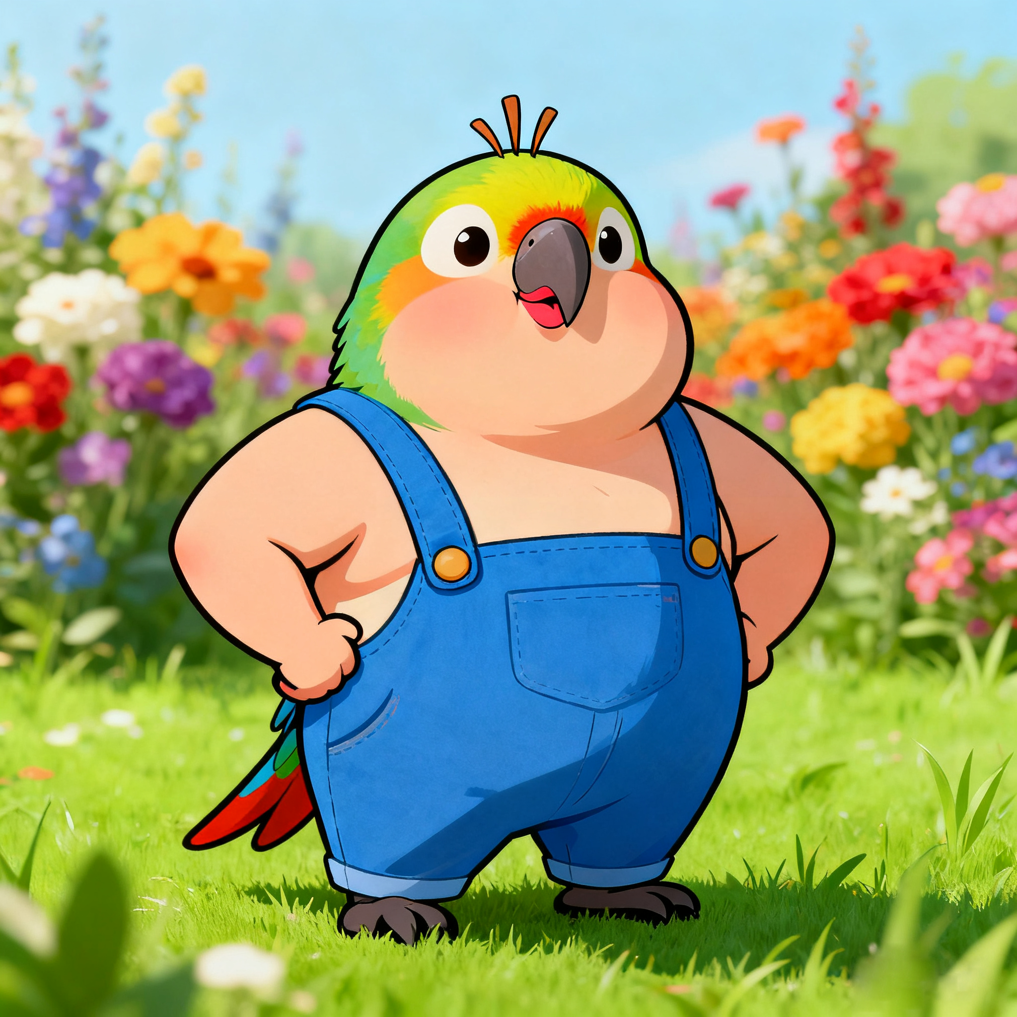 Fat Bird Among The Flowers