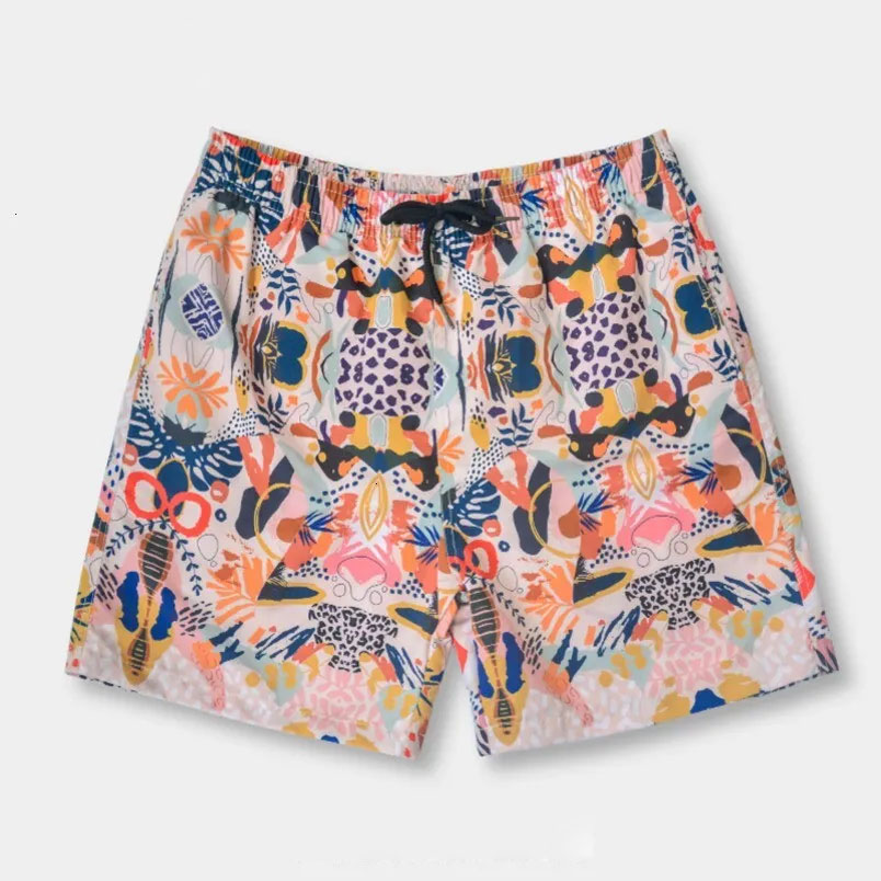 Men's Anti-Embarrassment Printed Fashion Loose Polyester Drawstring Beach Vacation Swim Shorts