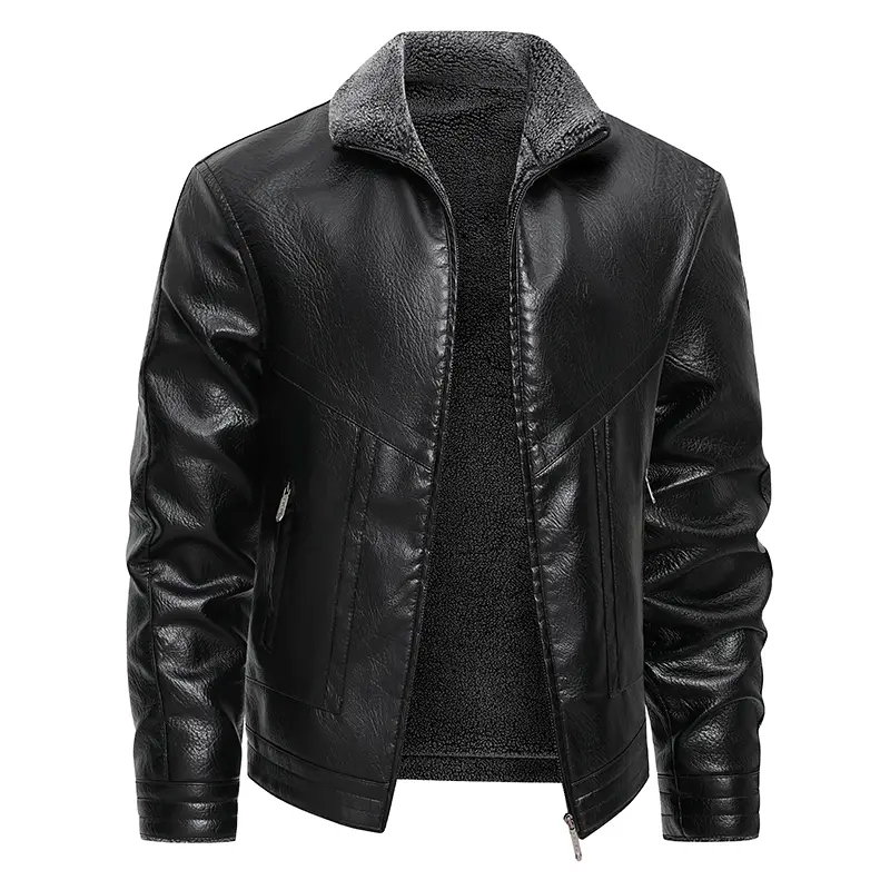 Men's Winter Off-Road Motorcycle Windproof Warm PU Leather Jacket