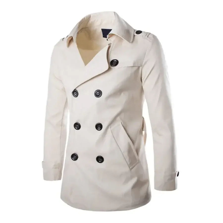 Men's Trench Coat Fashion Cotton Double-Breasted Mid-Leng Jackets Windproof Coats Business Gentleman