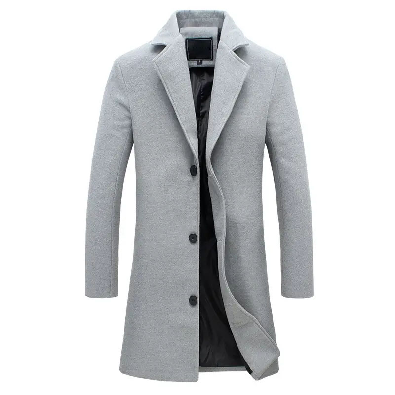 Men Mid Length Coats Turn Down Collar Full Sleeve Single Breasted Jackets Casual Trench