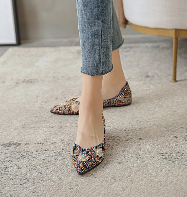 Women's Pointed-Toe Elegant Rhinestone Comfortable Shoes, Women's Outdoor Casual Flat Shoes