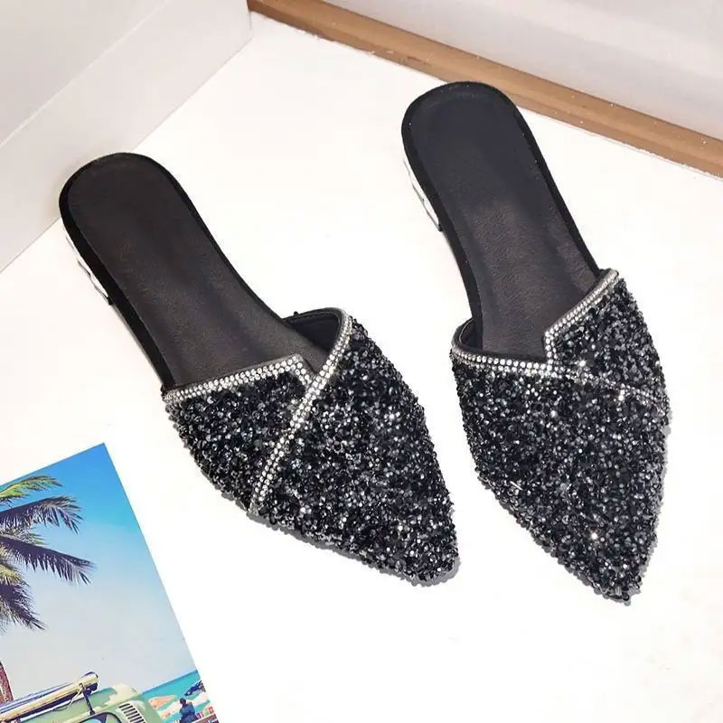 Rhenstone Crystals Mules Slides Woman Slippers Low Heel