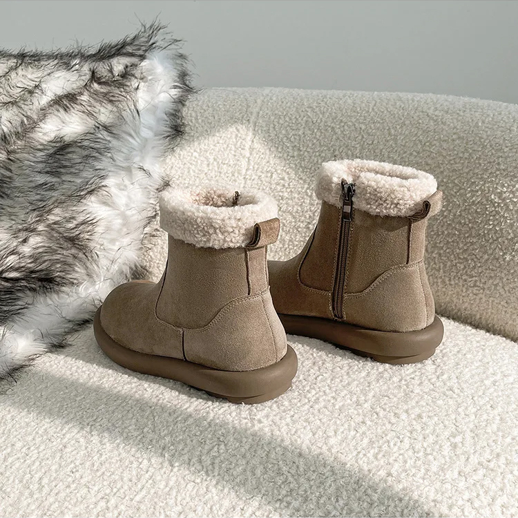 Thick Soled Snow Boots For Women In Winter Short Sleeve Boots With Fleece And Warm Cotton Shoes