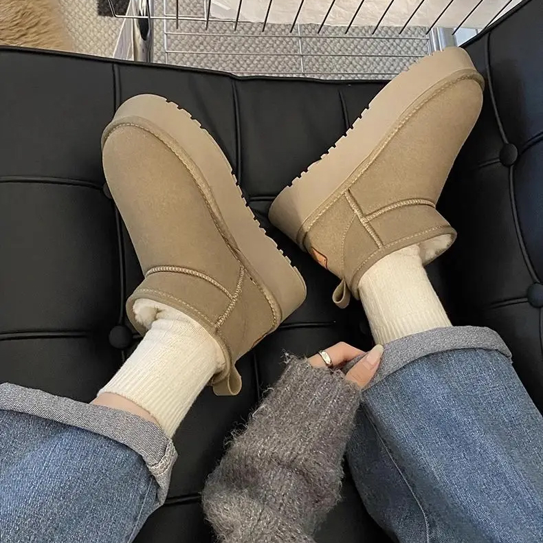 Women's Thick-Soled Snow Boots With Added Padding Thickened Anti-Slip Short Snow Boots Warm Soft-Soled Cotton Shoes