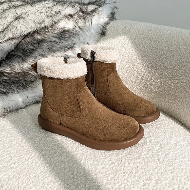 Thick Soled Snow Boots For Women In Winter Short Sleeve Boots With Fleece And Warm Cotton Shoes