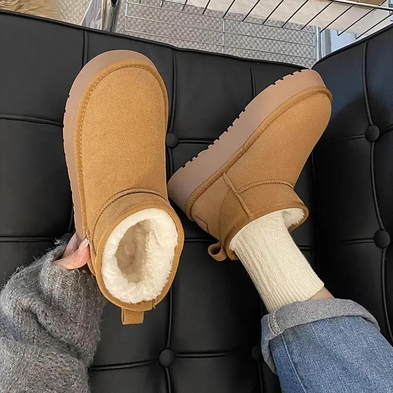 Women's Thick-Soled Snow Boots With Added Padding Thickened Anti-Slip Short Snow Boots Warm Soft-Soled Cotton Shoes