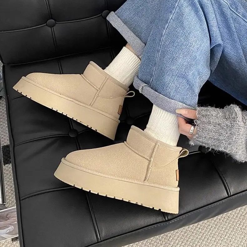 Women's Thick-Soled Snow Boots With Added Padding Thickened Anti-Slip Short Snow Boots Warm Soft-Soled Cotton Shoes