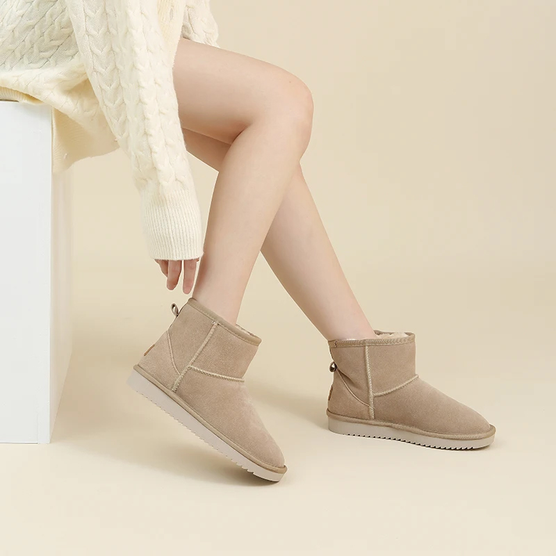 Winter Boots for Women Classic Snow Boots Waterproof Cow Suede Slip on Booties Natural Fur Lined Warm Comfortable Ankle Boots