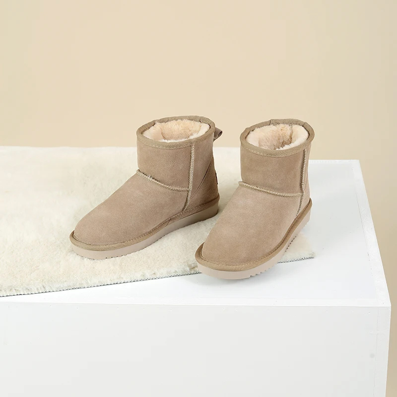 Winter Boots for Women Classic Snow Boots Waterproof Cow Suede Slip on Booties Natural Fur Lined Warm Comfortable Ankle Boots