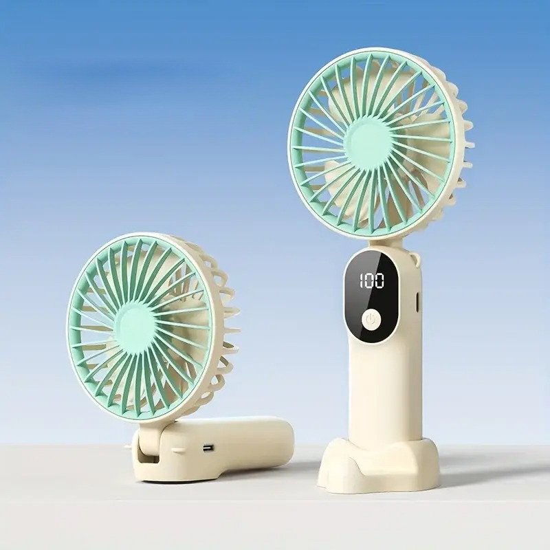 Handheld Mini Fan Foldable Portable Neck Hanging Fans Speed USB Rechargeable Fan With Stand And Display Screen